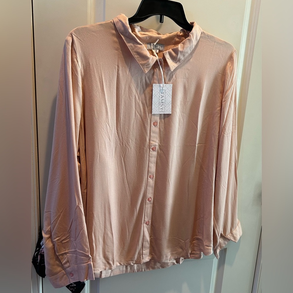 TAMSY Pink Button Down Shirt Womens Plus 1X NWT